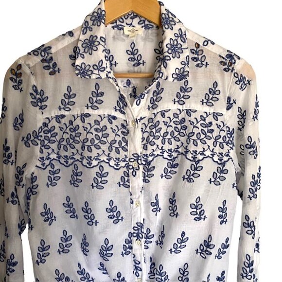 Eze Sur Mer White & Blue Front Tie Eyelet Top XSmall - Picture 5 of 7